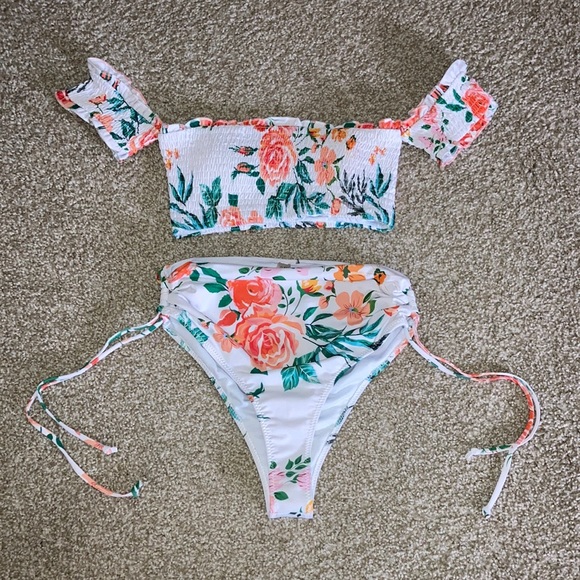 SHEIN Other - High Waisted Floral Off the Shoulder Bikini Bathing Suit Size Small